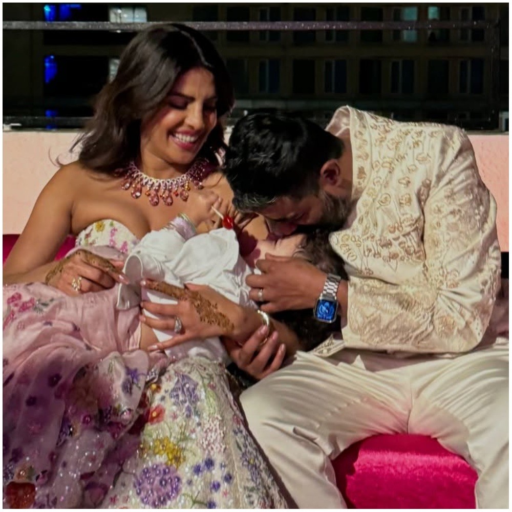 New images and videos show Priyanka Chopra dancing to Mujhse Shaadi Karogi and the twins with Malti at brother Siddharth's mehendi.